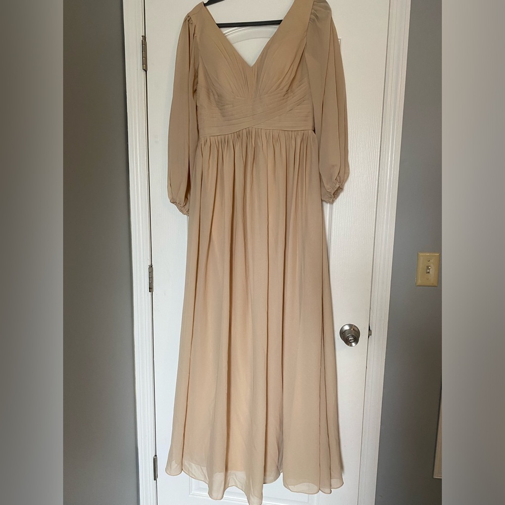 Long sleeve tan maxi formal dress